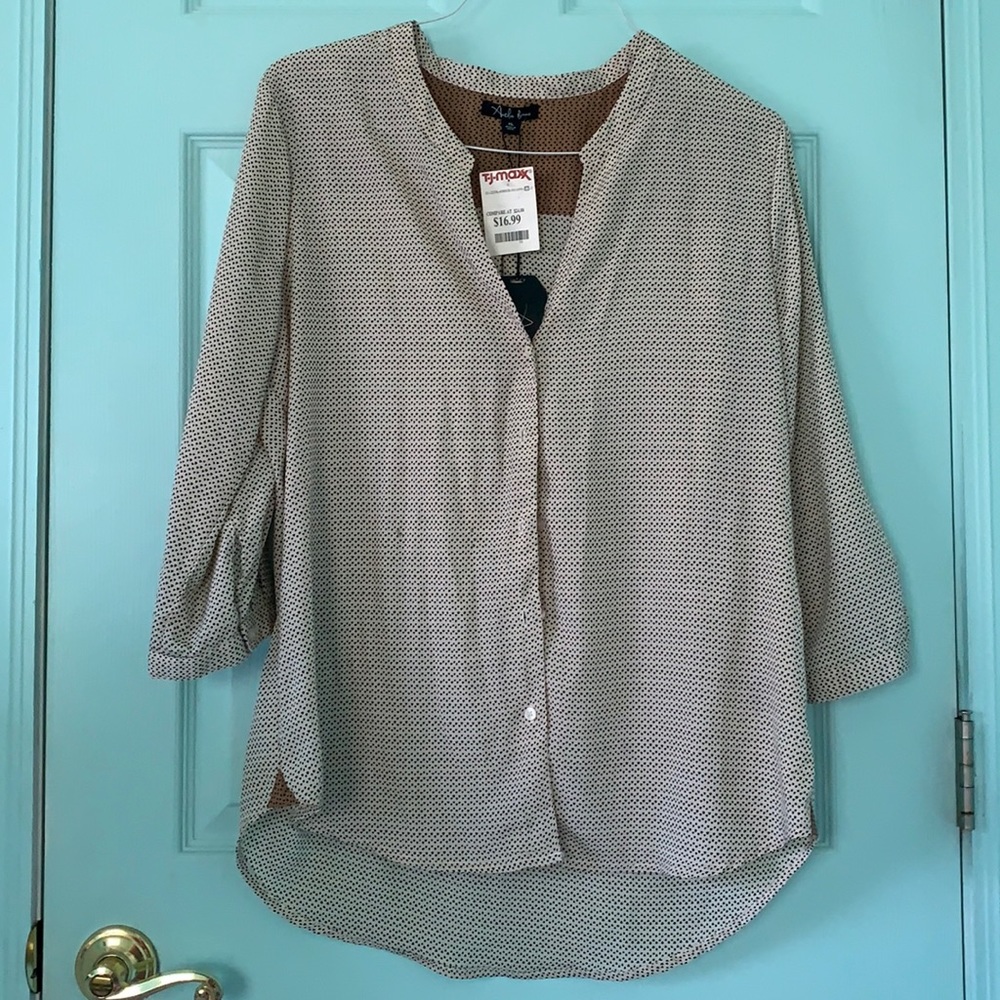 Black and Cream Printed Button Down Blouse